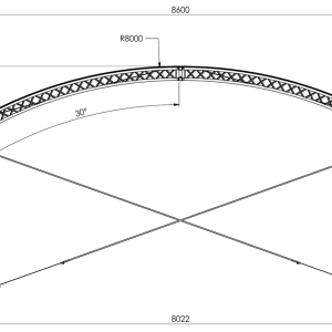 Plan coté de la scène Arc Roof, vue de face